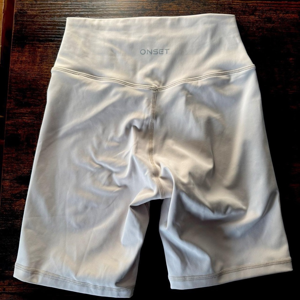White Bike Shorts with Compression Fit and Wide Waistband